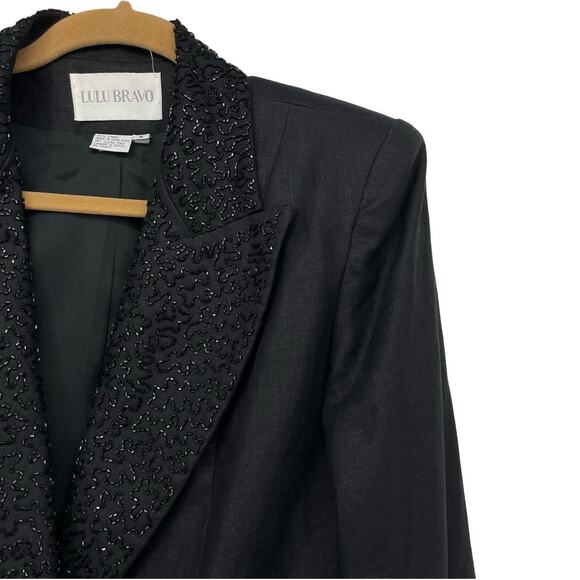 Lulu Bravo 8 Medium 100% Linen Blazer Beaded Single Breasted Elegant One Button - Picture 2 of 7